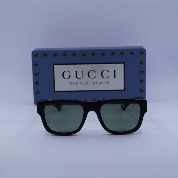 Gucci GG1427S 005 Square Sunglasses - Black/Green Havana/Green - Picture 4 of 12